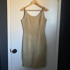 Vintage Suede Dress Medium Tan Beige Shift 90s Midi