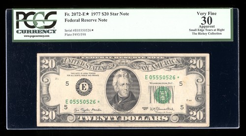 DBR 1977 $20 FRN STAR Richmond fr. 2072-E* App PCGS 30 seriale E05550526* - Foto 1 di 2