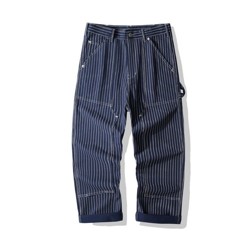 Men's Amekaji WABASH B01 Carpente Pants Railroad Striped Worker Denim Trousers - Picture 10 of 37