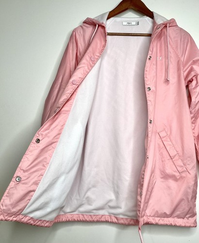 Obey Defiant Rose Pink Button Up Hooded Coach Windbreaker Size Small - Picture 9 of 14
