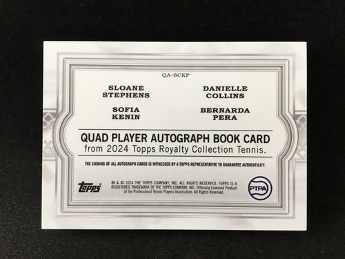 Stephens Collins Kenin Pera 2024 Topps Royalty Tennis QUAD PLAYER AUTO BOOK /25 - Picture 5 of 6