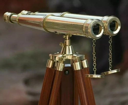 18" Vintage Brass 1920s Binoculars with Wooden Tripod Adjustable Floor Stand - Picture 3 of 6