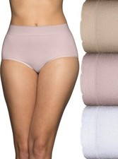 3 Pk Vanity Fair No Pinch No Show Seamless Bikini Quartz/White/Neutral 7 or 8