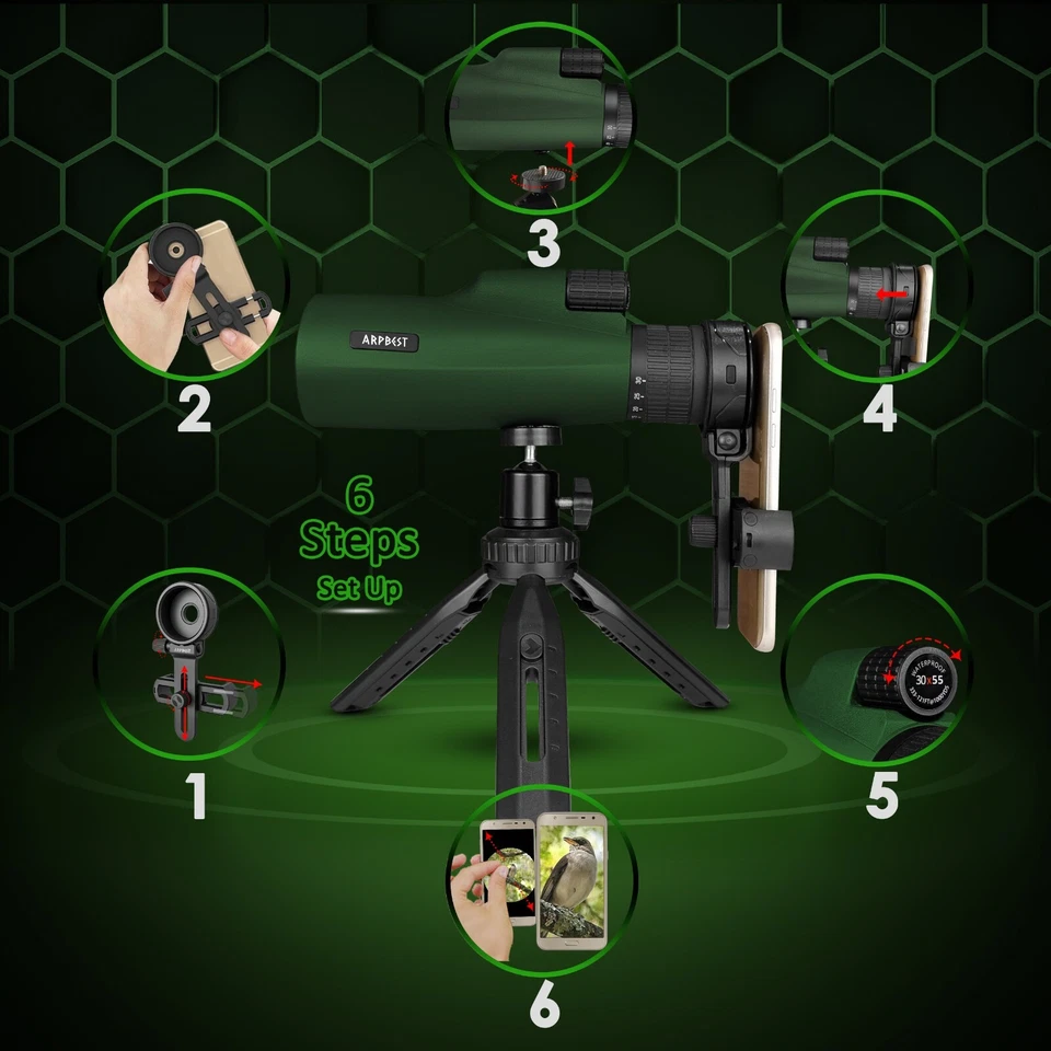 ARPBEST 30X55 Monocular Telescope High Power with Smartphone Holder & Tripod - Image 3 of 4