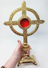 High Polished Brass Monstrance Reliquary for Catholic Church or Home 13.75 In