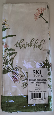 SKL HOME Kitchen Towels Cotton Set of 2 ''HEIRLOOM WILDFLOWERS''  ''Thankful'' NEW