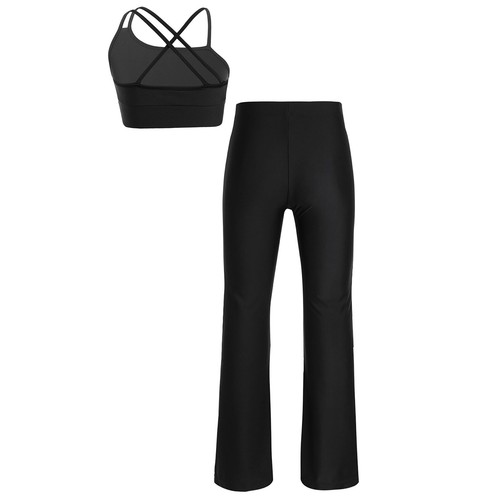 Kids Girls Crop Top Straps Outfit Back Open Set Vest Sportwear Trousers Pant - Picture 10 of 49