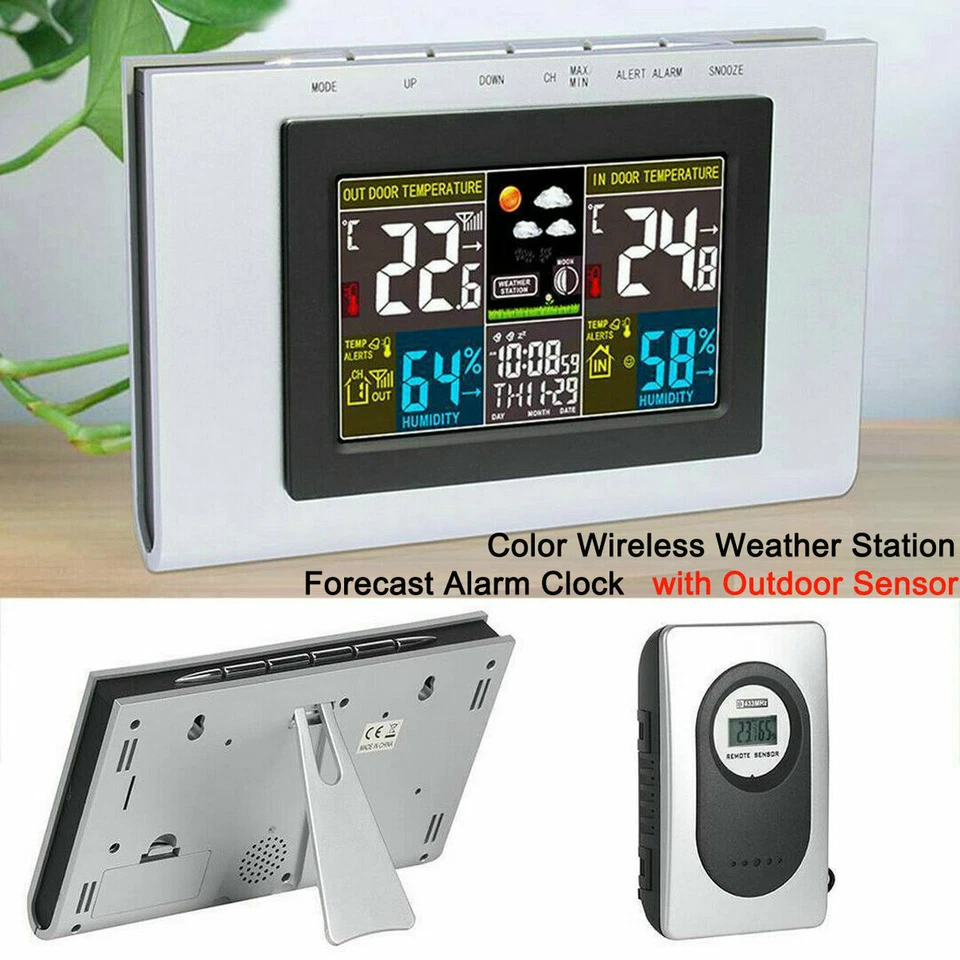 Wireless Weather Color Station Forecast Alarm Clock Temperature w/Outdoor Sensor - Image 2 of 4