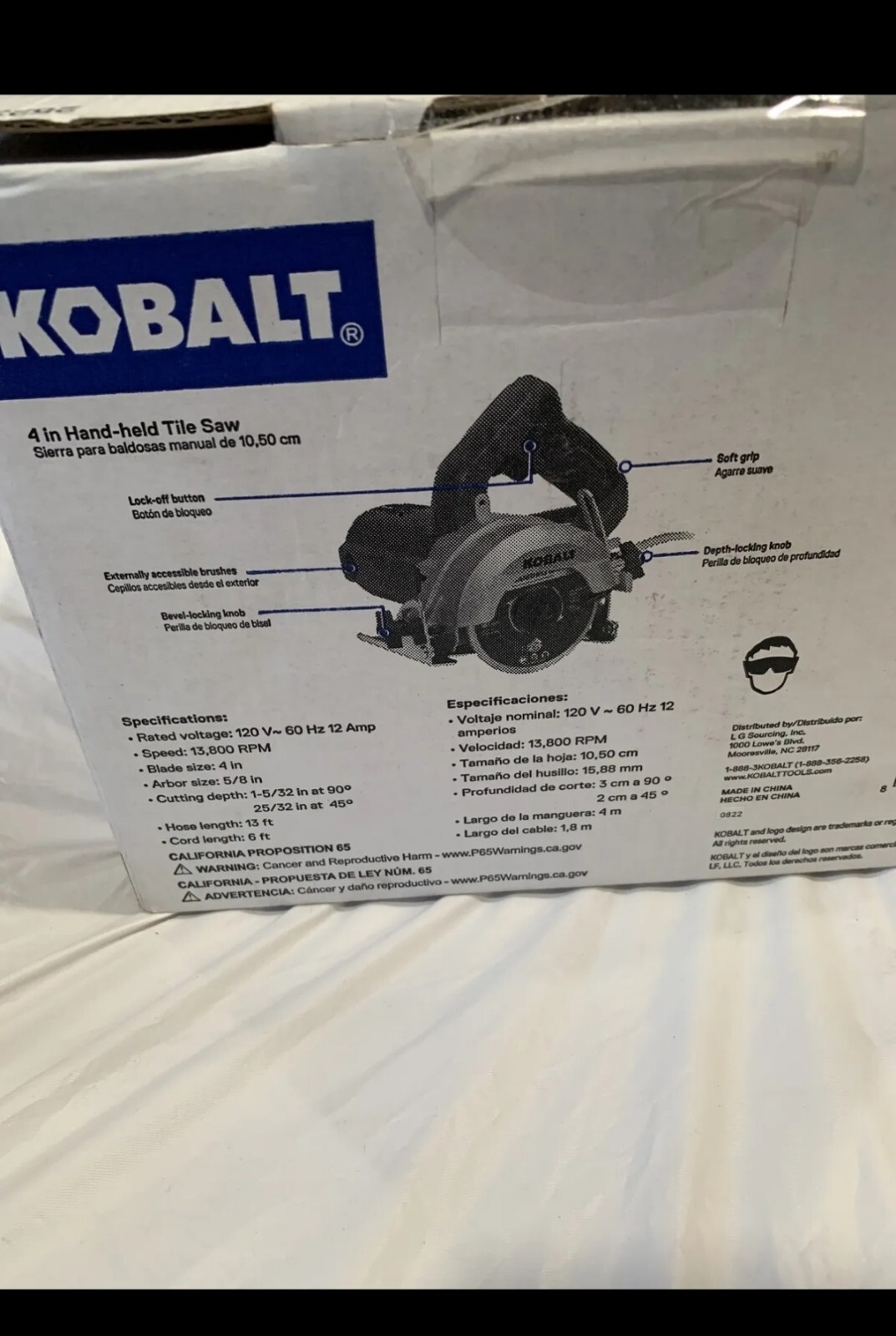 New In Box Kobalt 59207 4" blade Handheld Tile Saw SHIPS DIRECT FULL