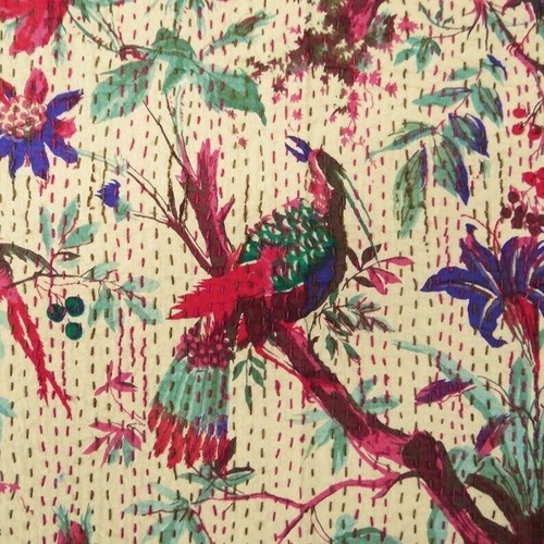 Indian Kantha Quilt Bed Cover Cotton Twin Size Blanket Handmade Kantha Throw - Picture 4 of 6