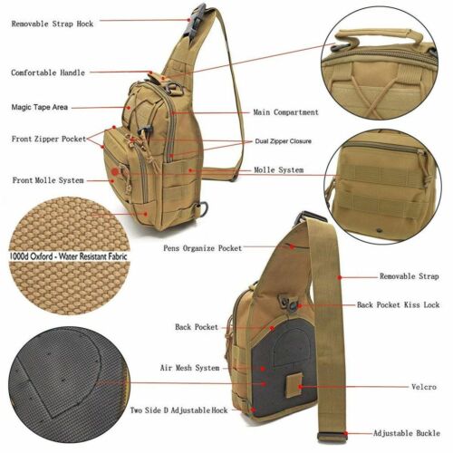 Men Backpack Tactical Sling Chest Pack Shoulder Bag Outdoor Hiking Travel - Picture 6 of 11