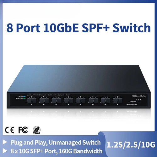 10Gbe SFP+ Ethernet Switch 8 Port 10000Mbps Optical SFP+ Network Switch Plu - 第 1/7 張圖片
