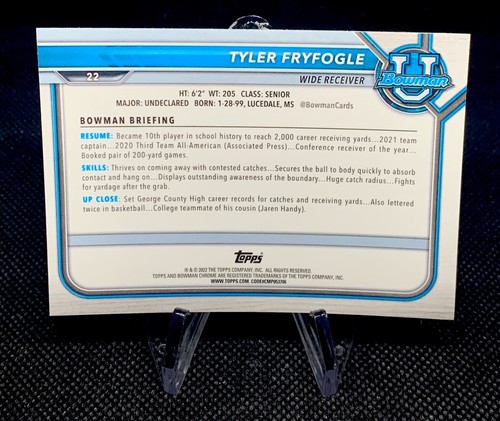 2021-22 Bowman University Pink Refractor Tyler Fryfogle #22 1st Bowman - Picture 2 of 2