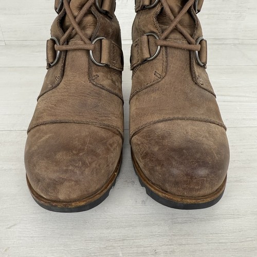 SOREL Joan Of Arctic Wedge Boots Size 6.5 Hidden Heel Brown Leather Waterproof - Picture 4 of 13