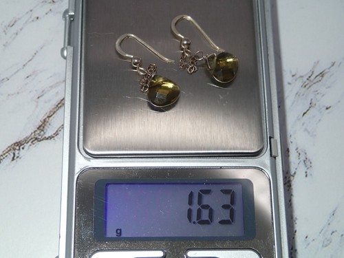 PLATA ESTERLINA (925) Pendientes colgantes piedras lágrima facetadas verde oliva - Imagen 21 de 21