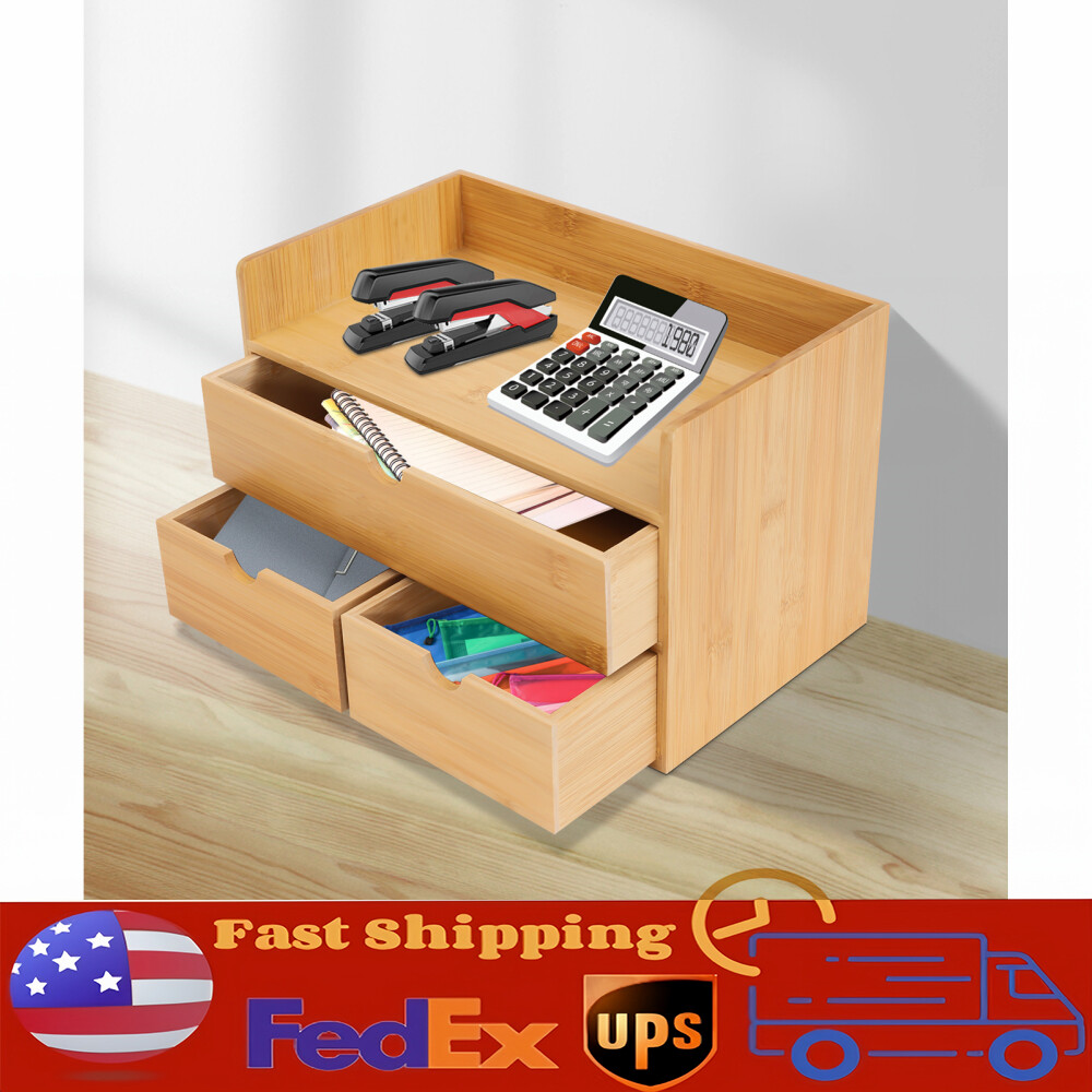 Bamboo 3-Drawer Desk Organizer for Cosmetics & Office Supplies Simple Modern Design