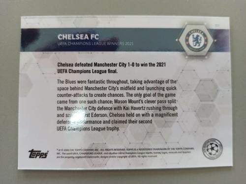 #77 CHELSEA 29/05/21 UEFA CHAMPIONS LEAGUE WINNERS 2021 TOPPS NOW UCL 1/1840 - Imagen 2 de 4