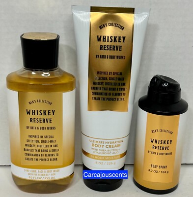 Bath & Body Works Whiskey Reserve for Men Body Wash, Cream, Spray Gift Set