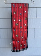 Liz Claiborne Scarf Vintage Christmas Balls Sheer Stripes Holiday Red Ornaments