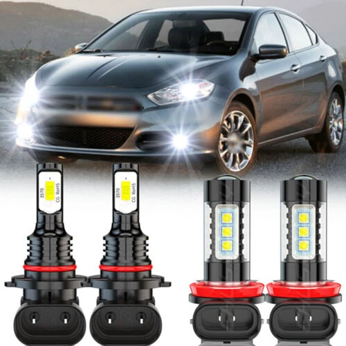 For DODGE DART 2013 2014 2015 LED HEADLIGHT White HIGH LOW BEAM FOG BULBS KIT 4X