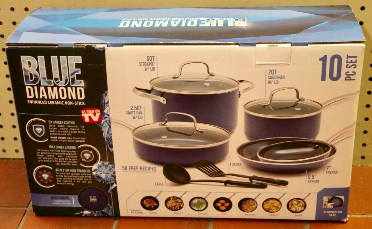 NEW Blue Diamond 10Piece Toxin Free Enhanced Ceramic Non Stick