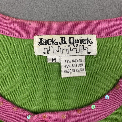 Jack B Quick Sweater Womens M Lime Green Cow Zebra Vintage Cardigan Animal Print - Picture 9 of 17