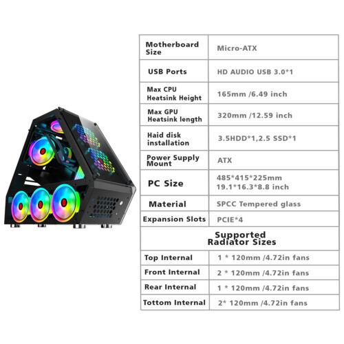 Micro ATX Computer Gaming Case Tempered Glass Gaming Computer Special-Shaped - Picture 2 of 11