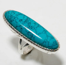 Blue Turquoise Gemstone Ring Handmade 925 Sterling Silver Ring All Size R428
