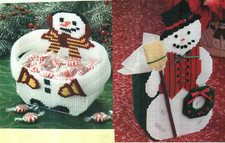 SNOWMAN TISSUE COVER  TREAT BASKET CHRISTMAS PLASTIC CANVAS PATTERN INSTRUCTION