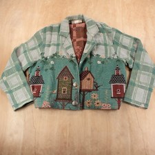 PAINTED PONY cotton tapestry bird house blazer jacket MEDIUM vtg 90s cottagecore