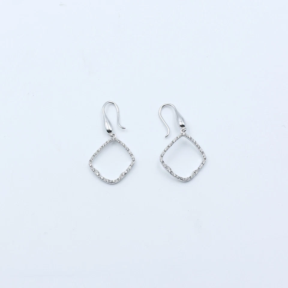925 Silver Diamond Geometric Dangle Drop Earrings For Women Handmade Fine . - Image 3 of 4