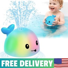 USB Rechargeable Whale Bath Toy Sprinkler with Colorful Lights for Toddler Fun