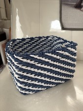 Panier Rangement  Rectangulaire Bleu  Blanc Tressé Décoration Maison Bureau