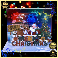 Musikalische Weihnachtskarte Pop-Up 3D Weihnachtsmann Schneemann Licht