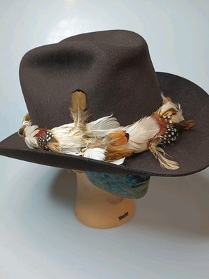 Vintage American Hat Company Brown Cowboy Hat w/  Feathers  Size 7 1/8 No Box