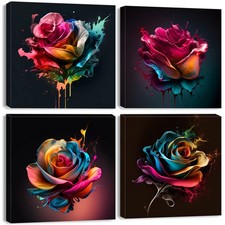 Colorful Rose Wall Art Abstract Graffiti Rainbow Flower Canvas Prints Picture...