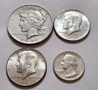 Lot of 4 - 1924 Peace 1964 + 1968‑D Kennedys 1964 Quarter 90 / 40% • X92