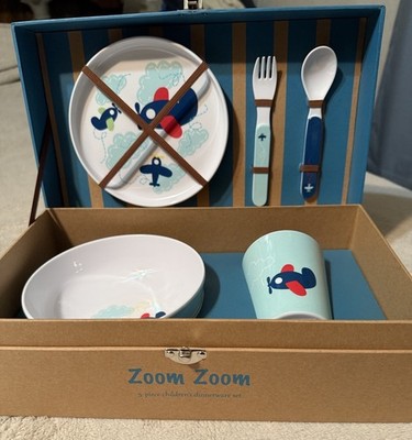 Reed & Barton Child Airplane 5 PC Place Set Melamine Picnic Gift Box Zoom NEW-A1