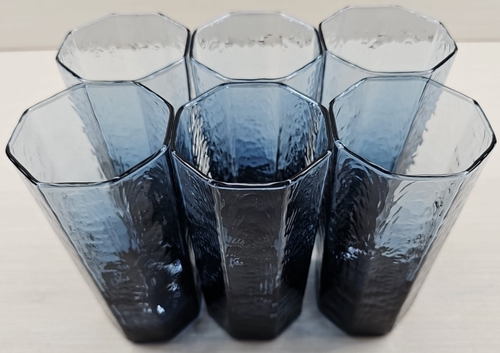 6 Libbey Facets Cobalt Highball Glases Set Vintage Octagon Textured Tumblers Lot - Picture 16 of 24