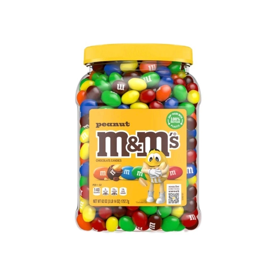 Paquete de 2 tarros de despensa de dulces de chocolate de maní M&Ms tamaño 62 oz cada bocadillo de fiesta a granel Foto 4 de 4