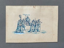 Corteo cinese, acquerello antico, disegno, XIX secolo
