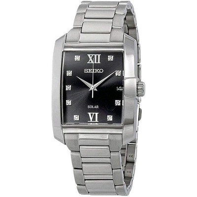 Men's Seiko Solar Diamond Watch Black Dial Tank - SNE461 | eBay