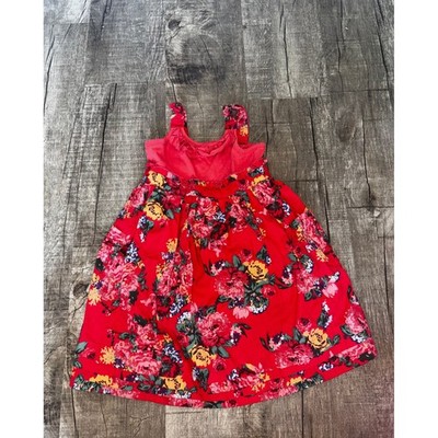 Blueberi Boulevard Girls Red Floral Sleeveless Ruffle Dress Size 4