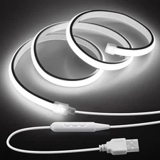 5V USB COB LED Light Strip with Dimmer 3.3FT Daylight White LED Rope Lights Indo
