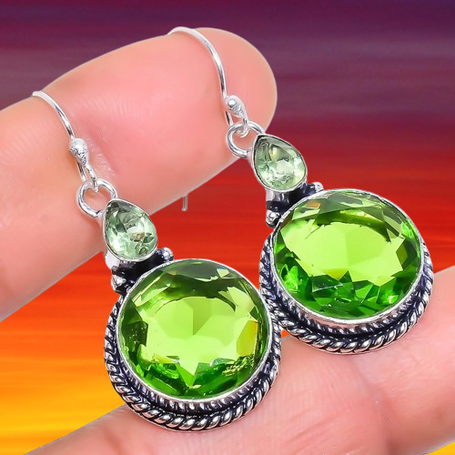 Peridot Gemstone 925 Sterling Silver Earring 1.7" w605 - Picture 2 of 8