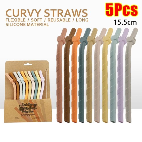 5Pcs 18.5cm Long Silicone Straws Food Grade Reusable Straws Children's Milk Tea
