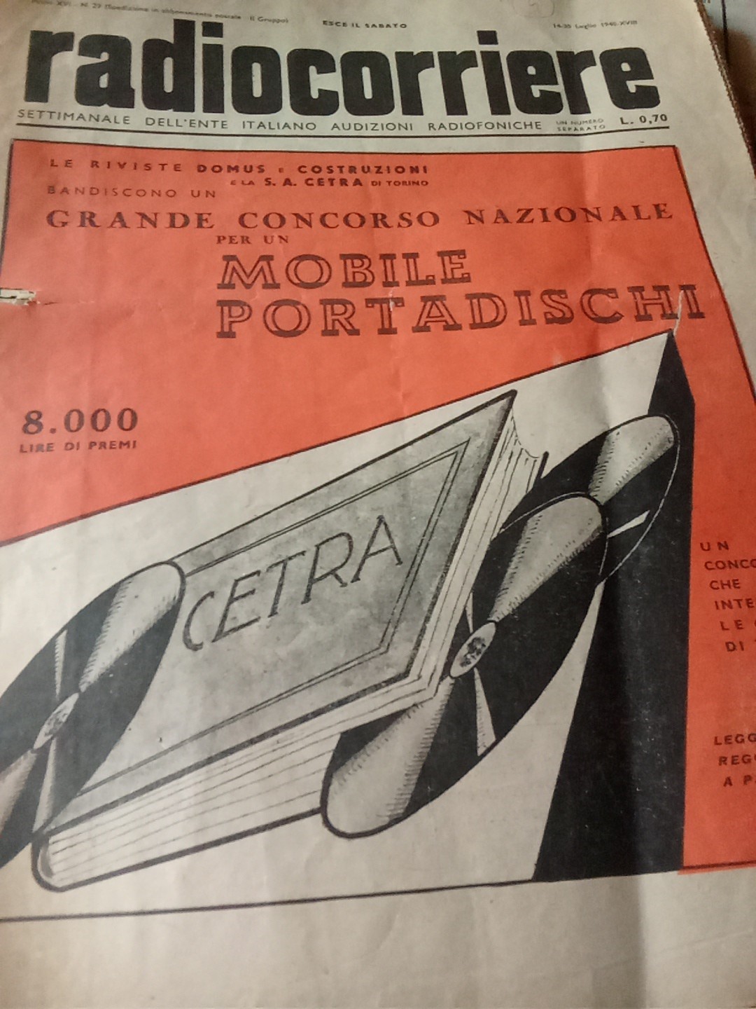 2 Num. RADIOCORRIERE N° 29/ 14-20 LUG.1940 Dischi Cetra+17.9.1950 RAR