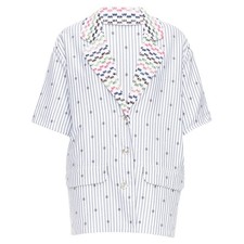 Chanel Multicolor Tweed Cc Logo Stripe Short Sleeve Jacket Women White Size 38