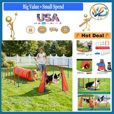 Dog Agility Kit Complete Set Teaser Hurdles Tunnel Pause Box Outdoors