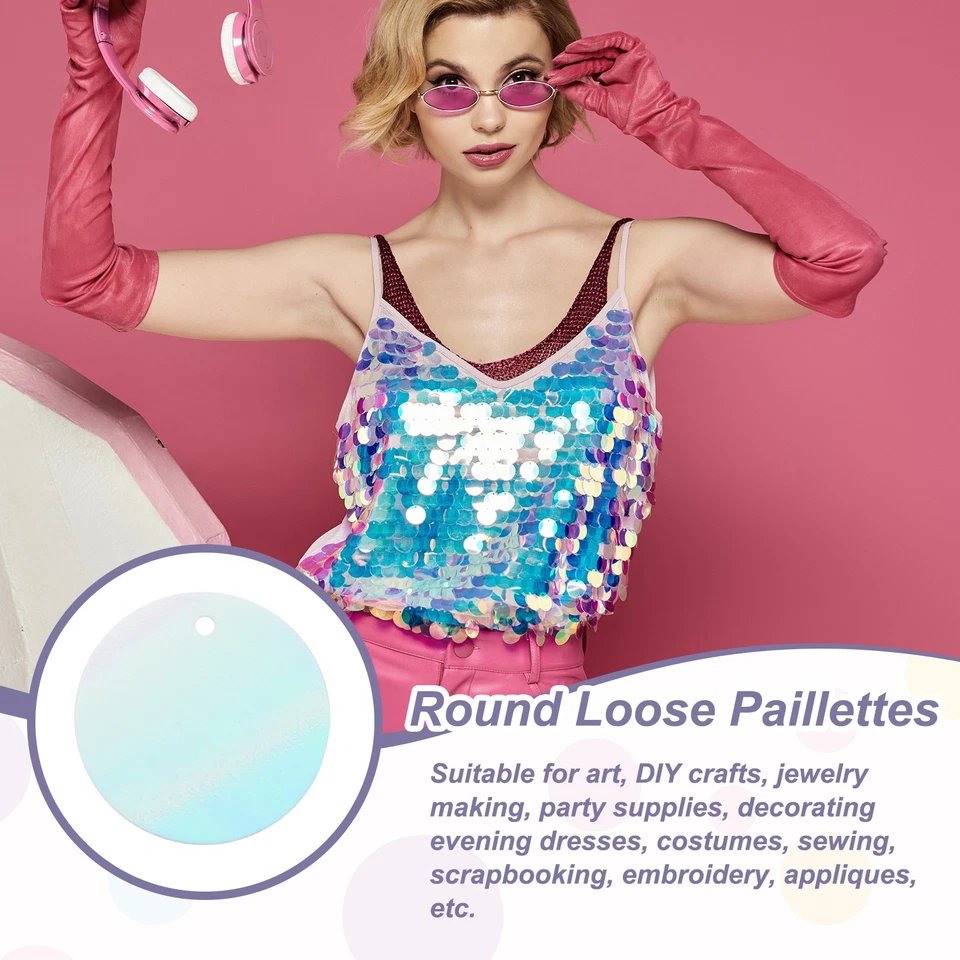 Lentejuelas redondas planas 450 piezas, lentejuelas sueltas de 20 mm/0,8 pulgadas, blanco AB Foto 4 de 4